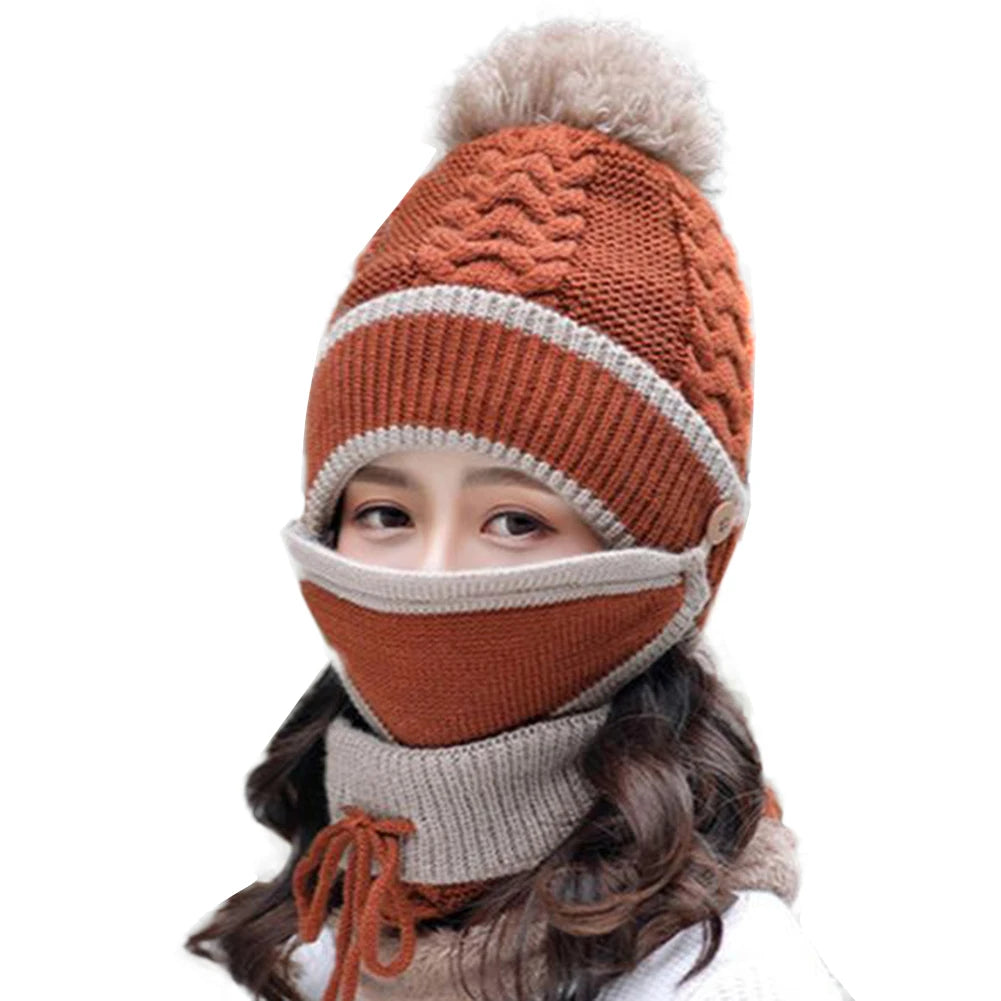 Women's Scarf Hat Mask Set Orange