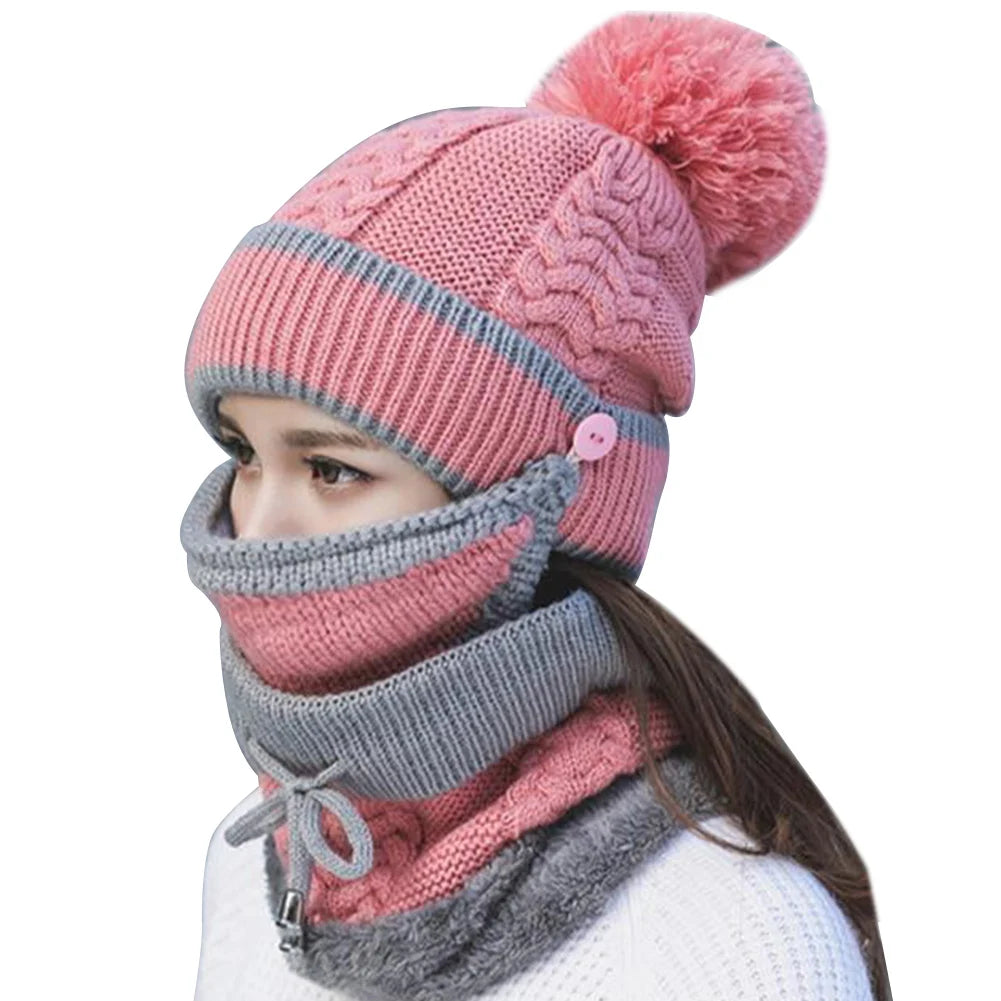 Women's Scarf Hat Mask Set Pink