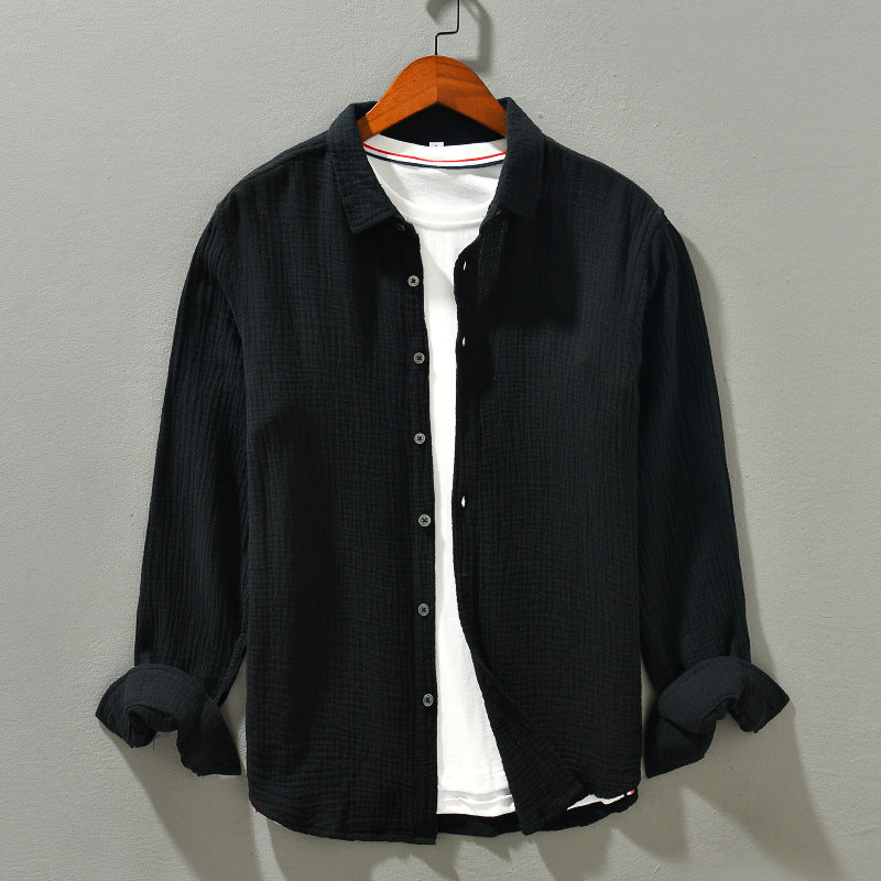 Solid Color Long Sleeve Shirt Pure Cotton Comfortable Men - Clothing Personality