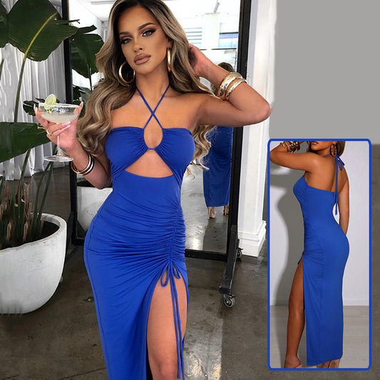 Sexy Halterneck Lace-up Split Dress Summer Y2K Fashion Party Baech Long Dresses For Womens Clotjing - Clothing Personality