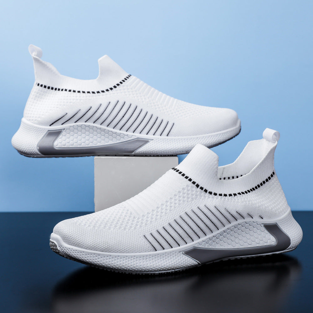 Fashion Mesh Sock Shoes With Striped Design Men Outdoor Breathable Slip-on Sneakers Csuale Lightweight Running Sports Shoes - Clothing Personality