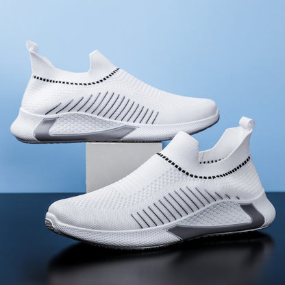 Fashion Mesh Sock Shoes With Striped Design Men Outdoor Breathable Slip-on Sneakers Csuale Lightweight Running Sports Shoes - Clothing Personality