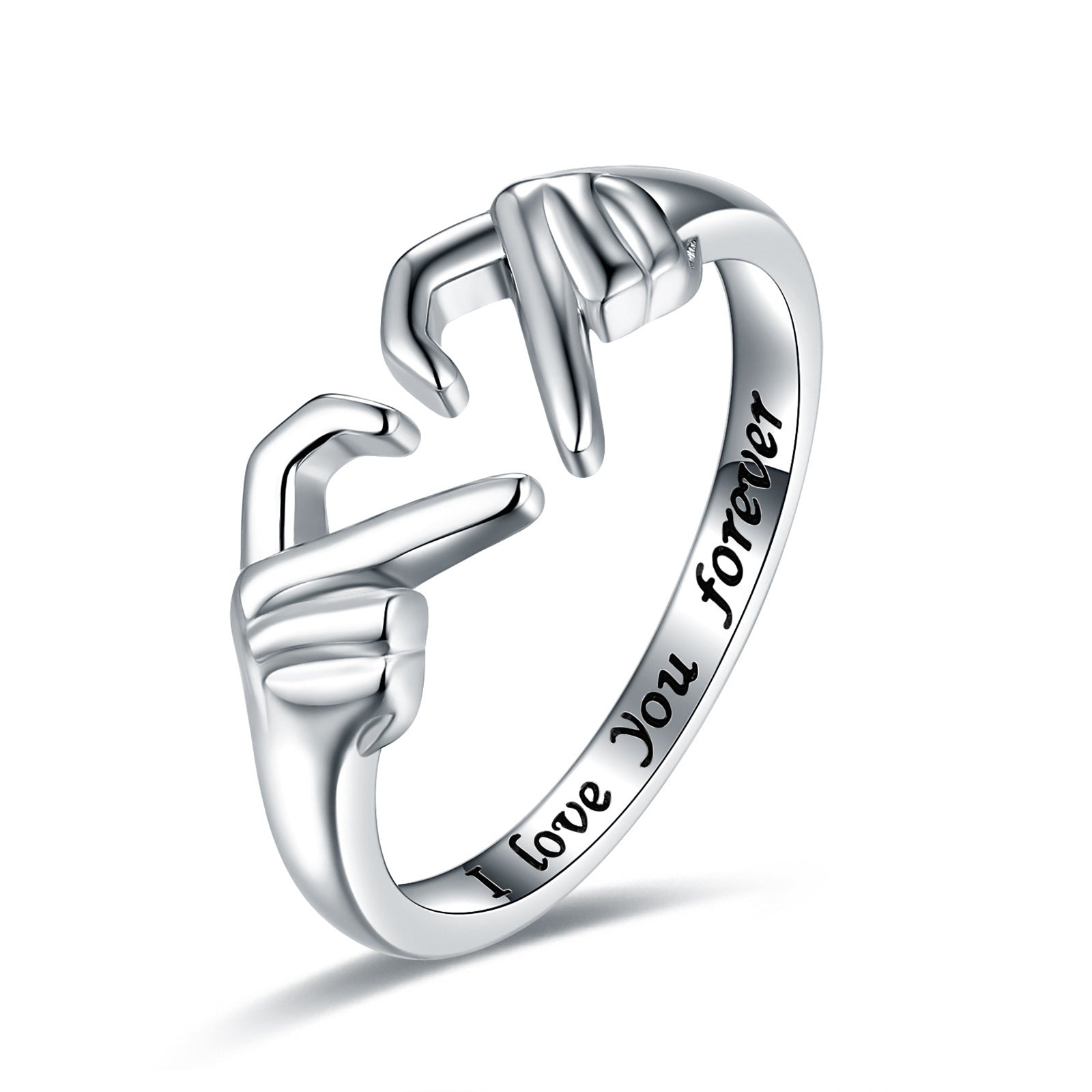 Romantic Heart Hand Hug Fashion Ring For Women Couple Jewelry Silver Color Punk Gesture Wedding Men Finger Accessories Gifts - Clothing Personality