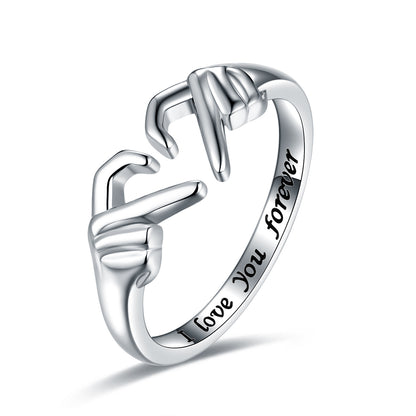 Romantic Heart Hand Hug Fashion Ring For Women Couple Jewelry Silver Color Punk Gesture Wedding Men Finger Accessories Gifts - Clothing Personality