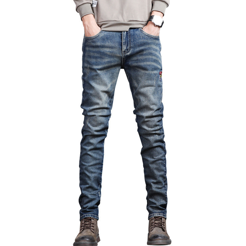 Youth Retro Embroidered Denim Pants - Clothing Personality