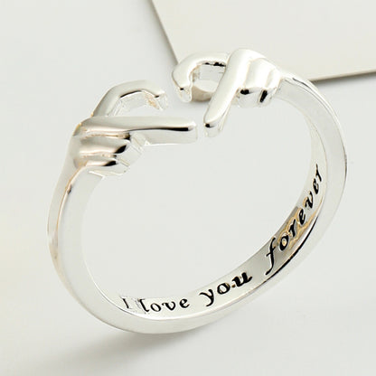 Romantic Heart Hand Hug Fashion Ring For Women Couple Jewelry Silver Color Punk Gesture Wedding Men Finger Accessories Gifts - Clothing Personality