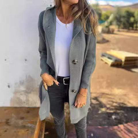 Mid-length Sweater Cardigan Women's Clothes Light Gray - Clothing Personality