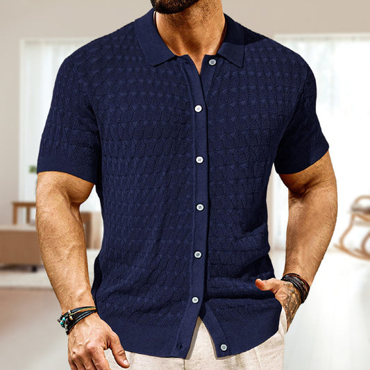 Men's Fashion Pointelle Design Spring And Summer Knitwear Short Sleeve Cardigan - Updated - Clothing Personality