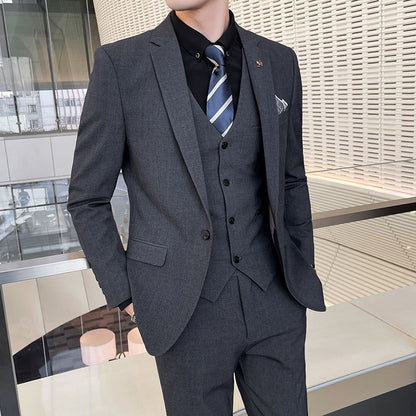 Men's Three-Piece Pants Suit Business Suit Solid Color Suit Vest Trousers - Clothing Personality