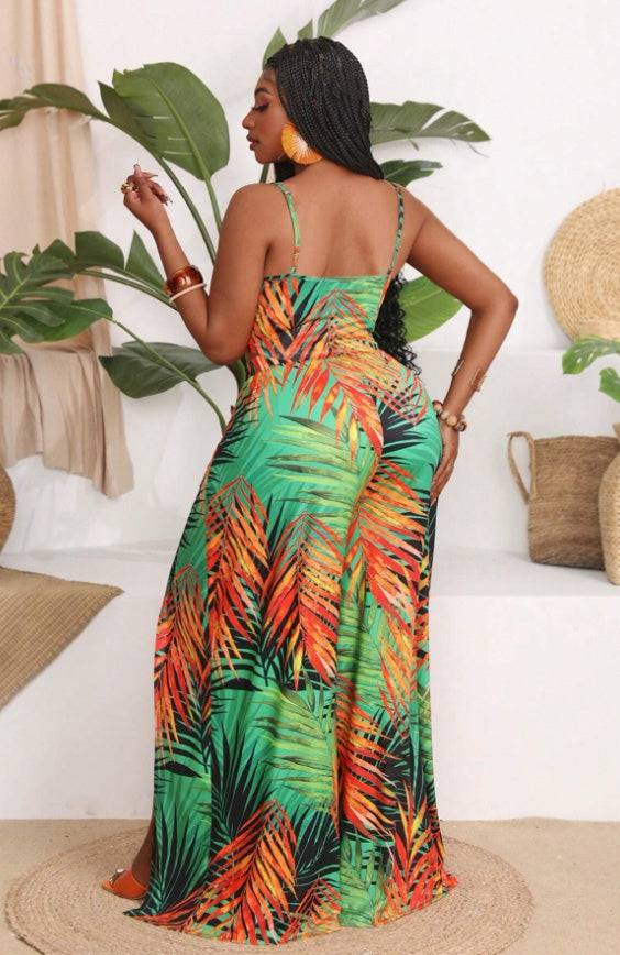 Plus Size Floral Print Multi-Color Bold Matching Top and Shorts Vacation Print Short Sets - Clothing Personality