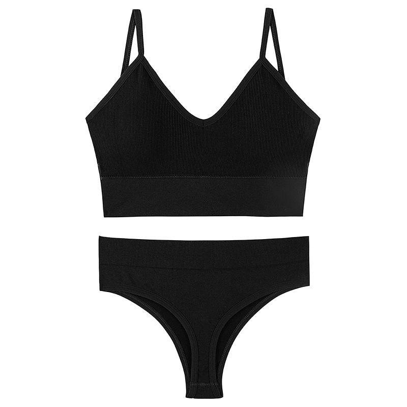 Women's Underwear Small Chest Push-up Thin Wireless Large Size Sports Sling Vest French Triangle Cup Bra Set - Clothing Personality