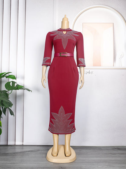 Women's Plus Size Mid-sleeve Beaded Rhinestone Party Dress - Clothing Personality