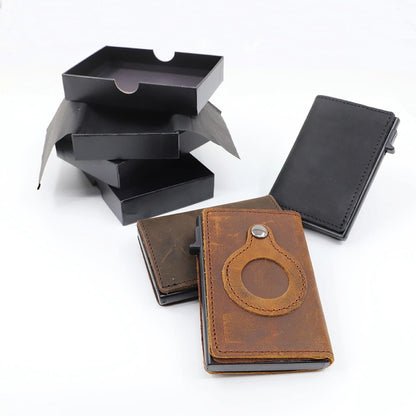 Minimalist Wallets For Men, Premium Genuine Leather Credit Card Holder For AirTag With Slim Wallet RFID Technology - Clothing Personality