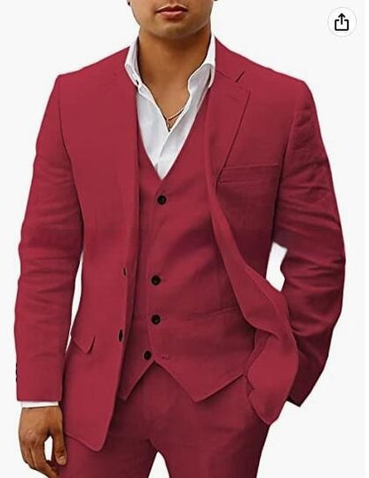Men's Casual Three-Piece Suit Vest Pants Groom Wedding Banquet Suit - Clothing Personality