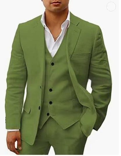Men's Casual Three-Piece Suit Vest Pants Groom Wedding Banquet Suit - Clothing Personality