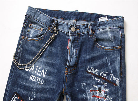 men jeans famous D2 Men slim jeans pants mens denim trousers zipper blue hole Pencil Pants - Clothing Personality