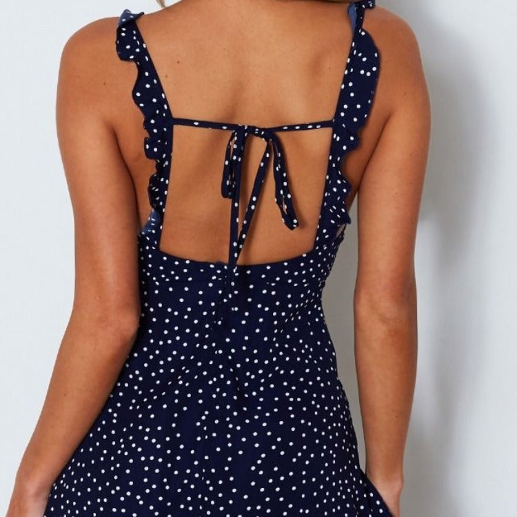 Polka-dot Strappy Dress Women Summer Fashion Beach Sundress - Clothing Personality 