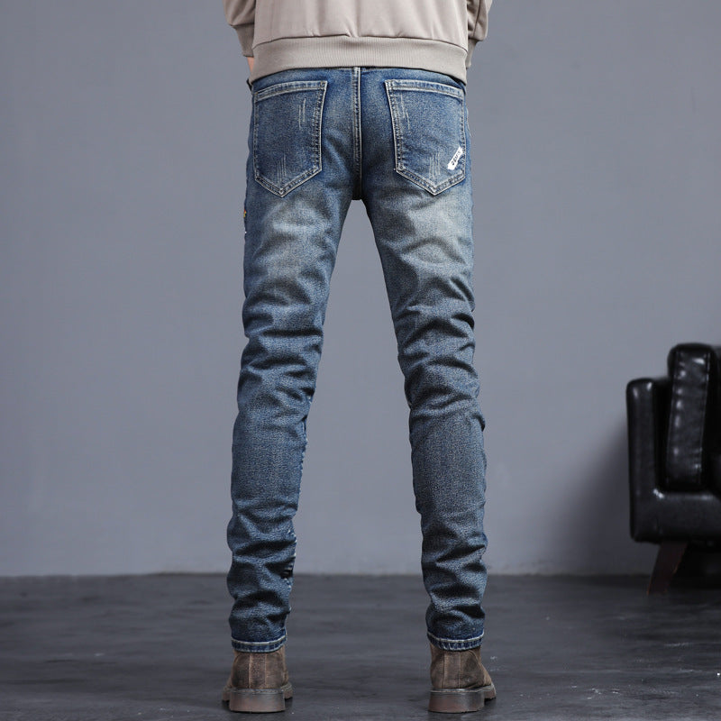Youth Retro Embroidered Denim Pants - Clothing Personality