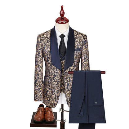 Men's Jacquard Suit Wedding Dress Suit - Clothing Personality