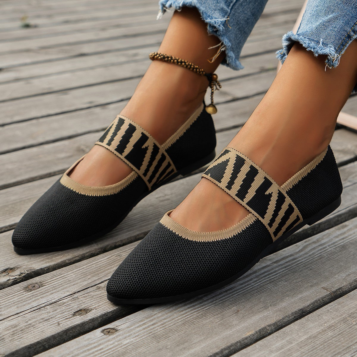 Striped Flats Shoes Fashion Casual Pointed Toe Loafers Lazy Shoes For Women - Clothing Personality
