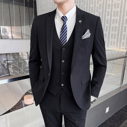 Men's Three-Piece Pants Suit Business Suit Solid Color Suit Vest Trousers - Clothing Personality