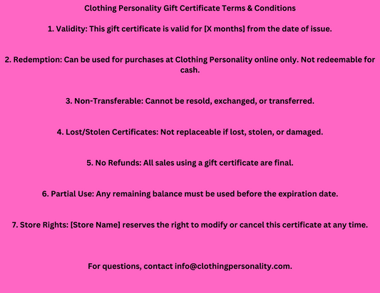Clothing Personality $35.00 Gift Card - Clothing Personality