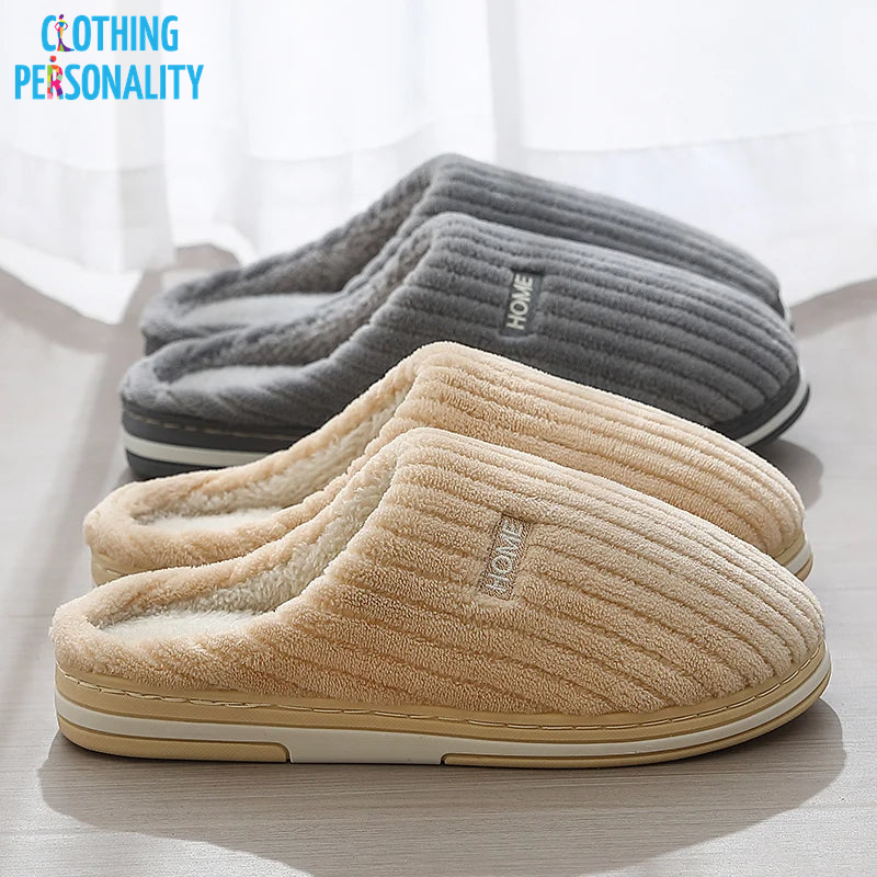 Solid Color Simple Cotton Slippers Winter Non-Slip Home Warm Plush Slippers Household Indoor Couple Women'S House Shoes