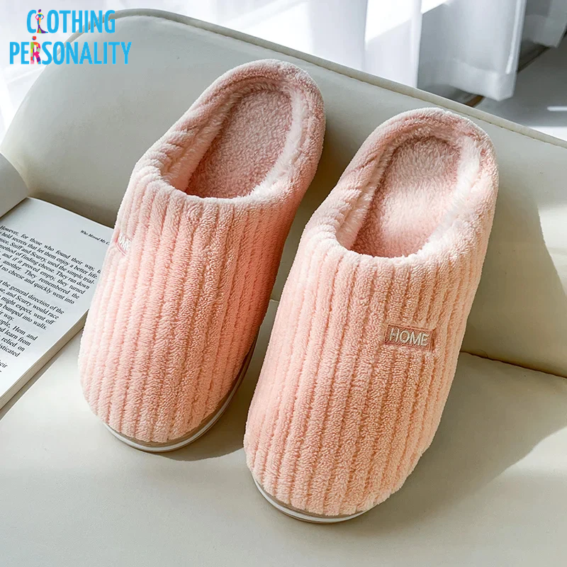 Solid Color Simple Cotton Slippers Winter Non-Slip Home Warm Plush Slippers Household Indoor Couple Women'S House Shoes