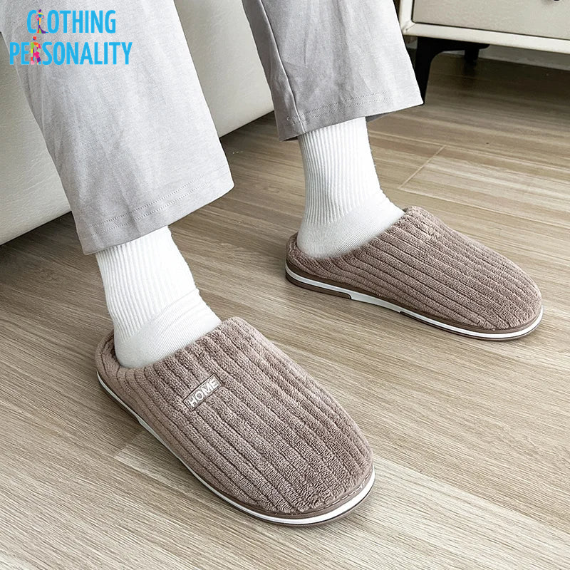 Solid Color Simple Cotton Slippers Winter Non-Slip Home Warm Plush Slippers Household Indoor Couple Women'S House Shoes