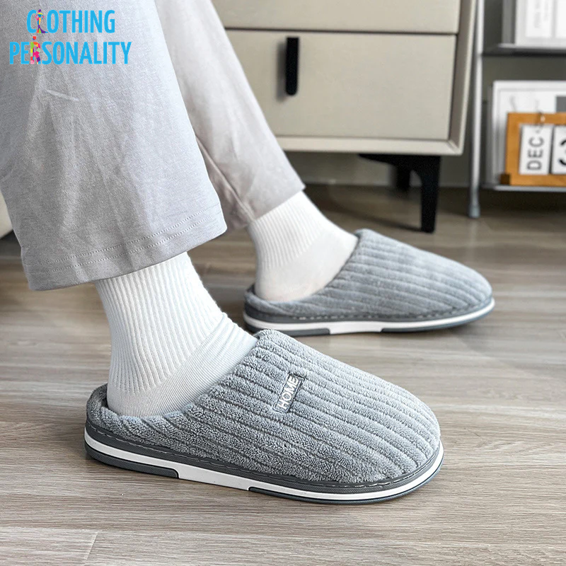 Solid Color Simple Cotton Slippers Winter Non-Slip Home Warm Plush Slippers Household Indoor Couple Women'S House Shoes