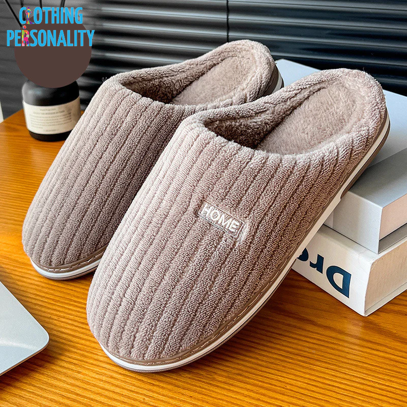 Solid Color Simple Cotton Slippers Winter Non-Slip Home Warm Plush Slippers Household Indoor Couple Women'S House Shoes