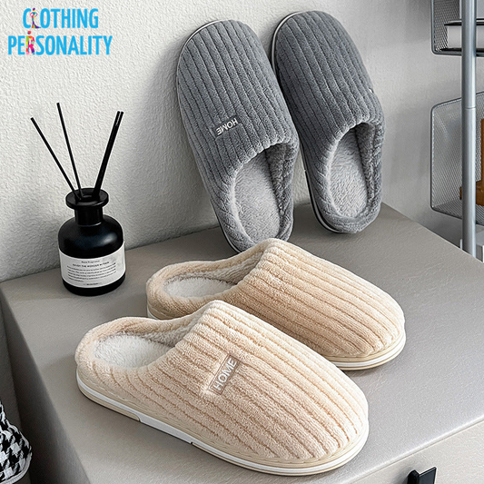 Solid Color Simple Cotton Slippers Winter Non-Slip Home Warm Plush Slippers Household Indoor Couple Women'S House Shoes